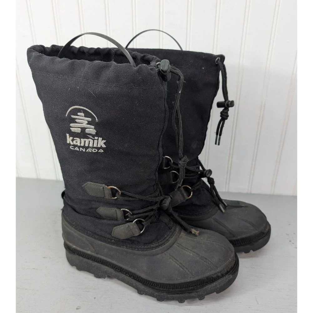 Kamik Canada Black Snow Boots Boys Youth Size 7 Winter Waterproof Insulated Warm
